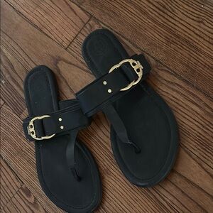 Tory Burch Black Sandals with Gold Buckle